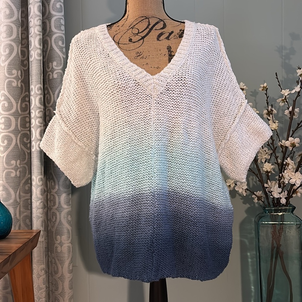 NWT Hello Nite (Boutique) Aqua Path Ombre Open Stitch Sweater